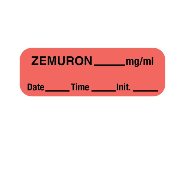 Label, Zemuron 1/2" x 1-1/2" Flr Red w/Black